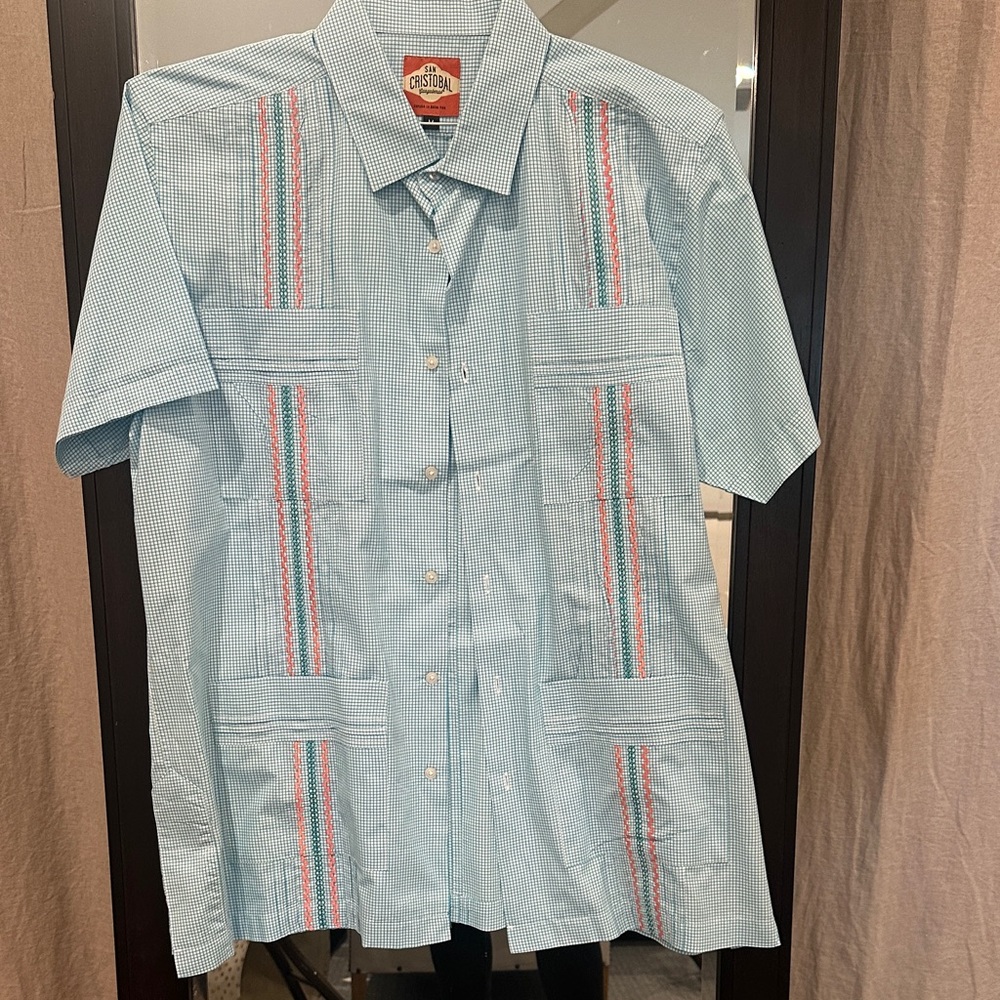 San Cristobal Light Blue Short-Sleeve Guayabera Shirt